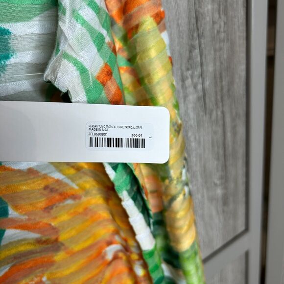 Softsurroundings Top Striped Tropical Bright Color Boat Neck Size L NEW - Picture 6 of 7